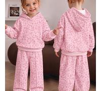 Shein Conjunto de sudadera con capucha y pantalones de chándal holgados para niña bebé, estampado de leopardo rosa vintage, casual y cómodo, para otoño/invi