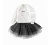 Shein Conjunto de sudadera y vestido para niñas 2025 con falda de malla que simula dos piezas