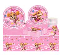 Shein Conjunto de suministros para fiesta con temática de PAW Patrol, que incluye platos, vasos y toallas de papel con los personajes Chase, Rubble, Zuma, S