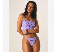 Shein Conjunto de tankini con detalles de metal circular y tachuelas con lavanda de playa, traje de baño de dos piezas con top tipo tanque y Bottom de tiro