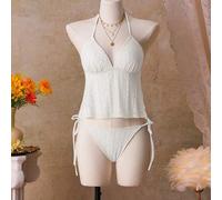 Shein Conjunto de tankini de 2 piezas con estampado floral y contraste de color en escote en V para mujeres, adecuado para vacaciones, citas, tardes de té,