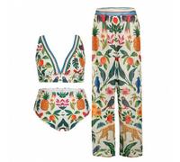 Shein Conjunto de tankini de 3 piezas con estampado tropical y pantalón largo para mujer de talla grande