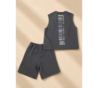 Shein Conjunto de top de tirantes con gráfico de código de barras y pantalones cortos para niños preadolescentes, cuello redondo, conjunto informal de veran