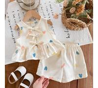 Shein Conjunto de top sin mangas a rayas rosa y blanco con lazo y shorts de cintura elástica para bebé niña