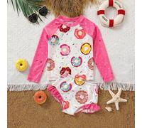 Shein Conjunto De Tops De Manga Larga Con Cuello Redondo Y Trajes De Baño En Triángulo Impreso De Donuts Tejido De Punto Para Niñas Pequeñas