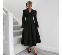 Shein Conjunto de traje de 2 piezas para mujer con estilo de dinero antiguo, moda empresarial casual, unicolor, blazer de solapa única y manga larga, y fal