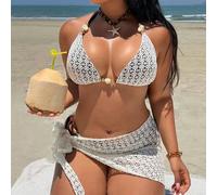 Shein Conjunto de traje de baño de 3 piezas para mujer talla grande, última temporada primavera/verano 2026, atuendo de playa para vacaciones, casual y eleg
