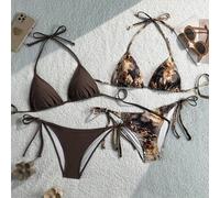 Shein Conjunto de traje de baño de 4 piezas para mujer, bikini sexy con tirantes halter y bragas triangulares, nuevo lanzamiento 2026, adecuado para escuela