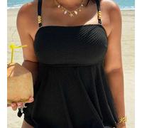 Shein Conjunto de traje de baño de mujer talla grande con top de tirantes dobles, de lunares, minimalista, elegante, dulce y exquisito, última moda primaver