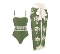 Shein Conjunto de traje de baño de una pieza con estampado casual y elegante para tallas grandes, Primavera/Verano 2026