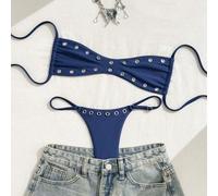 Shein Conjunto de traje de baño de verano casual y sexy de unicolor para vacaciones en la playa, 2025 Nuevo