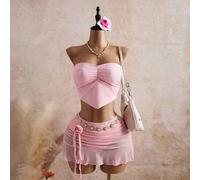 Shein Conjunto de traje de baño floral de 3 piezas con forma de corazón rosa, nueva llegada de traje de baño de mujer para 2026, adecuado para la escuela, v