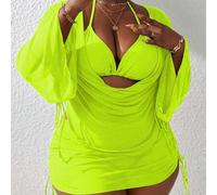 Shein Conjunto de traje de baño tankini talla grande de 4 piezas, que incluye parte superior de sostén de cuello halter, Bottom tipo triángulo, parte superi