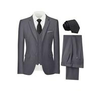 Shein Conjunto de traje elegante de 3 piezas para hombre, chaqueta de traje de boda de un solo pecho de corte slim de unicolor, chaleco, pantalones con corb