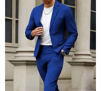 Shein Conjunto de traje formal de dos piezas para hombre con blazer y pantalones de unicolor, corte slim fit, estilo Old Money, azul, para ceremonia