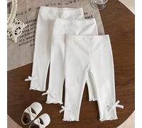 Shein Conjunto de tres piezas de leggings blancos puros con lazo para niñas bebé. Nuevos productos para primavera, otoño y verano ya disponibles en el merca