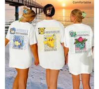Shein Conjunto de tres piezas para mujer, camiseta holgada de manga corta y cuello redondo, color liso, 100 % algodón, tops de primavera/verano, estampados