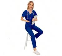 Shein Conjunto de uniforme de enfermera, que incluye top y pantalones de chándal, atuendo cómodo para jardín de infancia, patio de recreo, trabajo en otoño