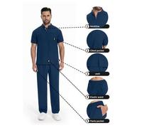 Shein Conjunto de uniforme de trabajo de manga corta para hombres, bata de laboratorio, bata de aseo, ropa de trabajo transpirable con bolsillos