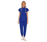 Shein Conjunto de uniformes médicos de moda al por mayor, traje de cirugía de unicolor con bolsillo, cuello en V, pantalones tipo jogger para mujeres, conju