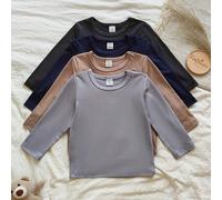 Shein Conjunto de varias piezas de camiseta de manga larga de cuello redondo de un solo color para bebé niño, para primavera y otoño. El estilo es casual, s