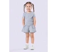 Shein Conjunto de verano acanalado para niñas, camiseta a rayas y pantalones cortos plisados, conjunto casual de vacaciones, ropa de playa de primavera, ese