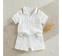 Shein Conjunto de verano blanco con estampado para bebé niño/niña/unisex de 0 a 3 años, top de manga corta con cuello y pantalones cortos a juego, estilo mi