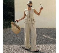 Shein Conjunto de verano para mujer, top con nudo delantero y pantalones casuales, conjunto de 2 piezas, conjuntos de estar en casa para mujer, conjuntos co