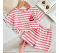 Shein Conjunto de verano para niña bebé con estampado floral pequeño de punto negro, casual y versátil para uso diario, vacaciones de verano, campamento, at