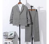 Shein Conjunto de vestir de caballero para niño preadolescente con 3 piezas: blazer de estilo universitario informal, chaleco reversible y pantalones rectos