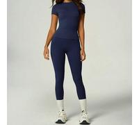 Shein Conjunto de yoga de nailon suave y delgado, top de cuello alto para usar por dentro y por fuera & leggings de cintura en V con control de abdomen y le