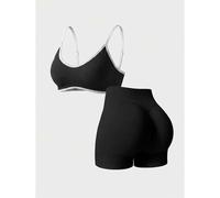 Shein Conjunto deportivo de camiseta sin mangas + pantalones cortos, leggings para mujer, faja moldeadora con control de abdomen, ajuste ceñido, levantador,