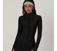 Shein Conjunto deportivo de chaqueta y leggings elásticos de un solo color sin costuras para mujer, con pantalones suaves que dan forma, chaqueta y pantalón