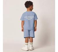 Shein Conjunto deportivo de sudadera y pantalón para niños en juego de dos piezas, con código postal y coordenadas de Los Ángeles, California, para uso depo