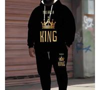 Shein Conjunto deportivo de talla grande de sudadera con capucha y pantalón de chándal de ZhuYa con texto artístico "TÚ ERES UN REY" y corona dorada, para p