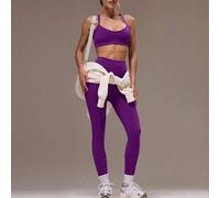 Shein Conjunto deportivo de top con espalda cruzada y mallas para mujer, para gimnasio y entrenamiento físico