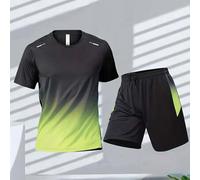 Shein Conjunto deportivo estilo novio para hombres, camiseta de manga corta de seda helada transpirable, ropa de secado rápido para correr, ciclismo, fitnes