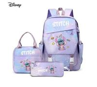 Shein Conjunto escolar de 3 piezas de Stitch y Angel de Disney, que incluye mochila, bolsa de almuerzo y estuche de lápices, con lindos estampados de Lilo y