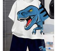 Shein Conjunto informal de 2 piezas para niño preadolescente que incluye camiseta de manga corta con cuello redondo y estampado de dinosaurios de dibujos an