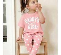 Shein Conjunto informal de camiseta de manga corta de cuello redondo suave y holgada con estampado de letras "Daddy's Girl" y corazón, y leggings para niña