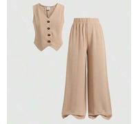 Shein Conjunto informal de niña preadolescente con top sin mangas de un solo pecho en unicolor y pantalones de pierna ancha, para primavera/verano