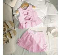 Shein Conjunto informal de top sin mangas con lazo decorativo en el cuello y shorts para bebé niña, de estilo minimalista y cómodo