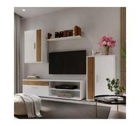 Shein Conjunto Muebles Salón Kolm Blanco/Sonoma con Mueble TV 140 cm, 3 Puertas, 2 Estantes, 1 Armario Superior 50 cm, 1 Armario Inferior 50 cm, 1 Repisa Pe