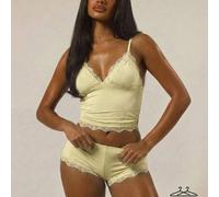 Shein Conjunto multipack de top cami con busto triangular, ribete de encaje y tirantes ajustables y bóxer ajustado tipo boyshort, ropa interior cómoda y ese