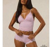 Shein Conjunto multipaquete de top cami con busto triangular, ribete de encaje y tirantes ajustables, y bóxer ajustado tipo boyshort, ropa interior cómoda p