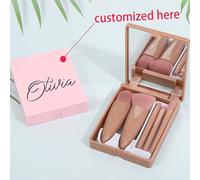 Shein Conjunto personalizado con nombre de 5 brochas de maquillaje con espejo para viaje, incluyendo brochas para sombra de ojos, polvos sueltos, rubor y co