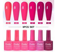 Shein Conjunto profesional Oveiliy de 6 colores de esmalte de uñas en gel semi-permanente de 10 ml en tonos rosa, blanco, azul, rojo y amarillo. El conjunto