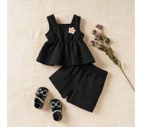 Shein Conjunto veraniego casual para bebé niña con top sin mangas decorado con jacquard floral 3D y shorts
