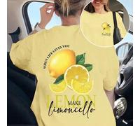 Shein Conjuntos de fiesta de verano holgados de algodón puro con estampado de limón para mujer, conjuntos para mejores amigas, ropa de vacaciones, ropa depo