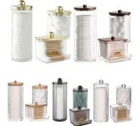 Shein Contenedor de almacenamiento de hisopos cubiertos, dispensador de hisopos de baño, contenedor de medicamentos, contenedor esférico de plástico transpa